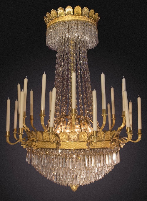 Lampadario Impero dorato a mercurio.